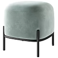 Beige Upholstered Ottoman With Black Metal Legs And Minimalist Design Style