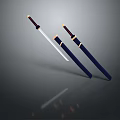 Japanese Samurai Swords With Blue Sheaths Red Handles And Sharp Blades