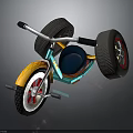 Colorful Tricycle With Large Wheels Red Rims Blue Seat And Yellow Frame