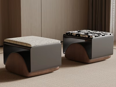 Modern Black and Brown Stools With Light and Patterned Upholstered Seats 3d model