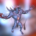 3D Rendered Mythical Demon Creature With Horned Head Glowing Chest And Outstretched Arms