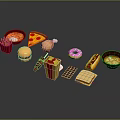 Display of Assorted Fast Foods Including Fries Pizza Hamburger Donut Hot Dog and Sandwich