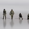 Men In Different Tactical Gear Standing And Crouching On Gray Background 3d model