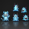 Blue Small Horned Monsters As Game Movie Characters With Various Expressions And Poses