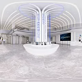 Modern Open Lobby Interior With Spiral Column Reception Desk And Large Screen 3d model