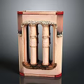 Ornate Classical Decorative Frame With Fluted Columns Red Borders And Intricate Details