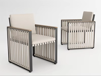 Two Modern Leisure Chairs With Vertical Slat Frame And Light Fabric Seat 3d model