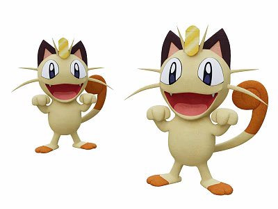 Two Happy Yellow Cartoon Cat Characters With Black Ears And Brown Tail Tips 3d model