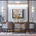 Elegant Dining Table Set With Chandelier Decorative Painting Chairs And Vase