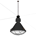 Gray Metal Pendant Light With Wire Mesh Shade Against White Brick Wall