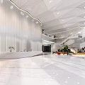 Sleek Bright Modern Office Lobby Reception With Marble Counter And Stylish Geometric Ceiling Design