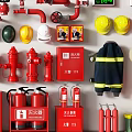 Essential Fire Safety Equipment Display With Extinguishers Hydrants Helmets And Suits 3d model