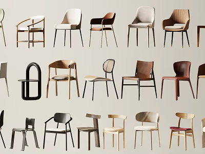 Various Modern Dining Chairs With Different Designs And Upholstered Wooden Frames 3d model