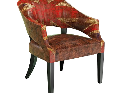 Red And Gold Accent Chair With Leather Upholstery And Black Wooden Legs 3d model
