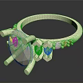 Elegant Gold Ring With Large Central Gemstone And Small Accent Stones 3d model