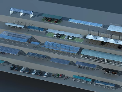 Various Modern Canopies with Diverse Designs for Outdoor Parking Lots and Public Platforms 3d model