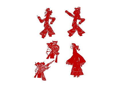 Traditional Chinese Red Shadow Puppet Wall Decor Artistic Silhouette Figures for Home Decoration 3d model