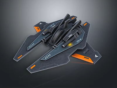 Futuristic Sci Fi Spaceship Model With Black Orange Sleek Design And Detailed Structure 3d model