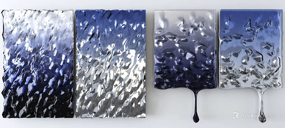 Modern Textured Metal Wall Decor With Blue Silver Gradient And Abstract Art Design 3d model 