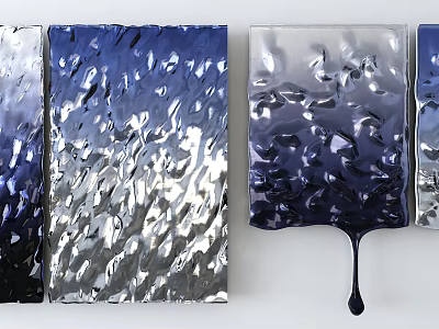 Modern Textured Metal Wall Decor With Blue Silver Gradient And Abstract Art Design 3d model