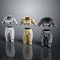 Three Shiny Silver Gold Black Clothing Sets With Tops And Pants For Casual Wear