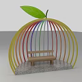 Unique Public Chairs With Floral And Apple Shaped Metal Structures In Green And Colorful Design