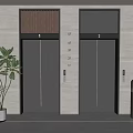 Modern Elevator Lobby Featuring Two Elevators Floor Indicator Potted Plant And Trash Bin 3d model