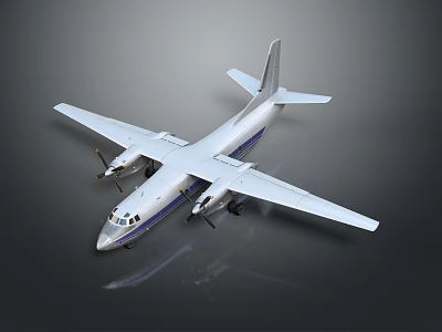White and Blue Striped Aircraft Model with Four Propeller Engines 3D Rendering 3d model