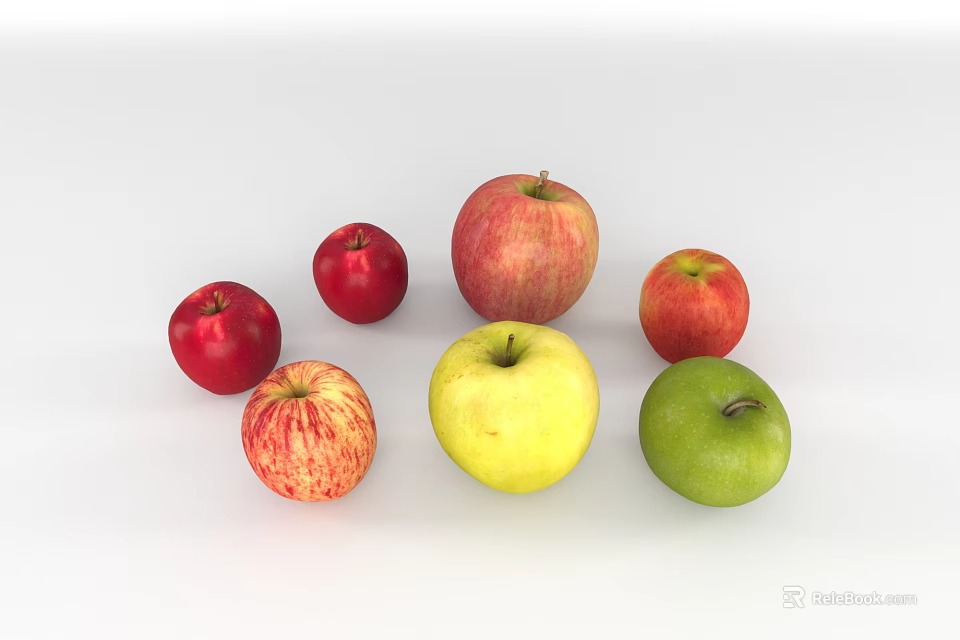 Fresh Colorful Apples With Red Yellow And Green Varieties On White Background 3d model 