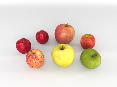 Fresh Colorful Apples With Red Yellow And Green Varieties On White Background 3d model
