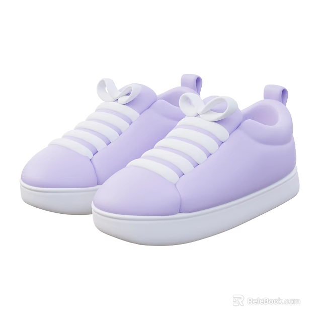 Stylish Purple Low Top Sneakers With White Laces And White Soles 3d model 
