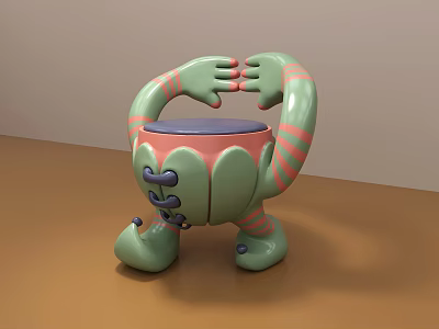 Artistic Green And Pink Single Chair With Blue Seat And Striped Arm Leg Design 3d model