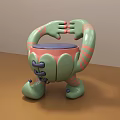 Artistic Green And Pink Single Chair With Blue Seat And Striped Arm Leg Design