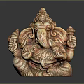 Detailed Carved Wooden Ganesha Statue With Traditional Spiritual Design Features