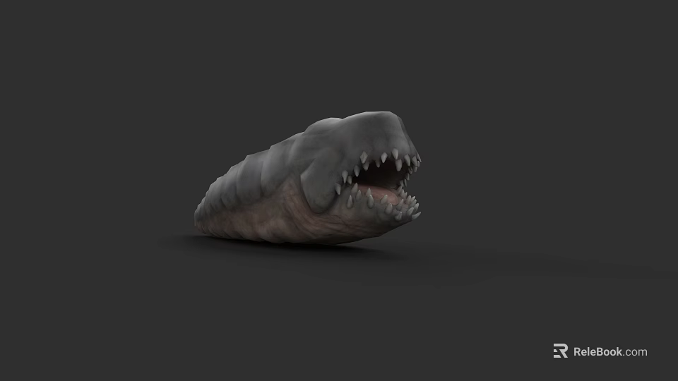 Gray Mythical Creature With Sharp Teeth Open Mouth And Elongated Body 3d model 