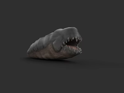 Gray Mythical Creature With Sharp Teeth Open Mouth And Elongated Body 3d model
