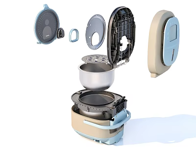Rice Cooker Exploded View With Detachable Lid Inner Pot And Shell Components 3d model