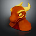 Detailed 3D Dragon Head Model Orange Colored With Yellow Horns And Glowing Eyes