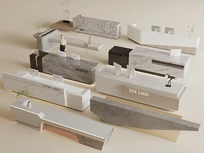 Modern Reception Desk Designs With Marble Countertops And Stylish Logo Display Features 3d model