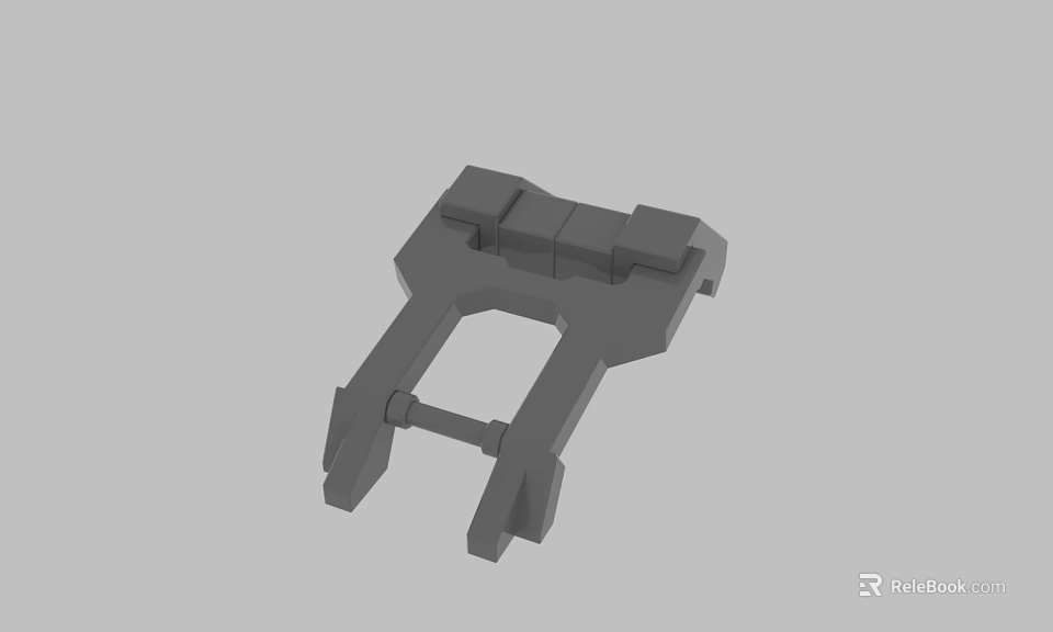 3D Modeled Gray Mechanical Bracket Connector with Rectangular Structures and Central Opening 3d model 