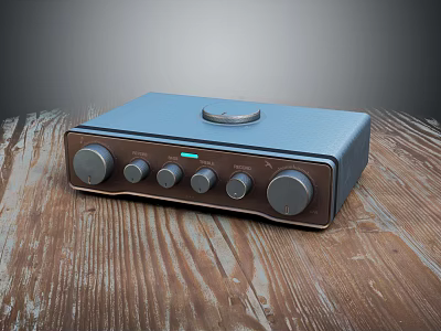 Modern Digital Audio Device With Blue Brown Design Knobs And Top Button On Wooden Table 3d model