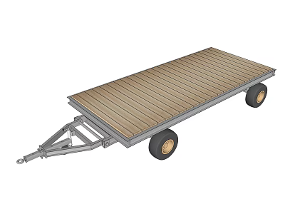 Flatbed Trailer With Wooden Deck Metal Frame Two Wheels And Hitch 3d model