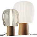 Stylish Modern Table Lamps Featuring Striped White Transparent Shades And Brown Bases