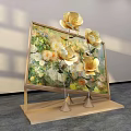 Floral Painting With Golden Flowers On Display Stand As Artistic Photo Check-in Spot