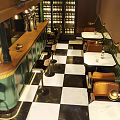 Stylish Bar Interior Design With Wooden Ceiling Pendant Lights Bar Counter And Tables