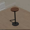 Simple Modern Bar Stool With Wooden Seat And Black Metal Frame Indoor On Wooden Floor