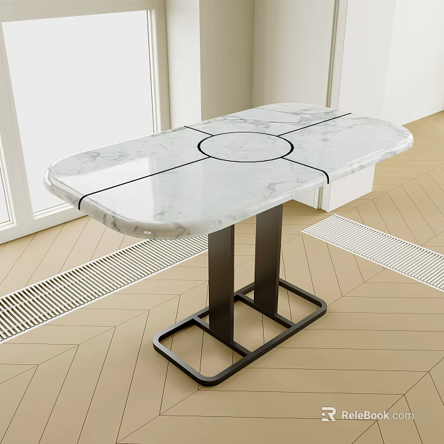Modern Side Table With White Marble Top And Black Metal Frame Design 3d model 