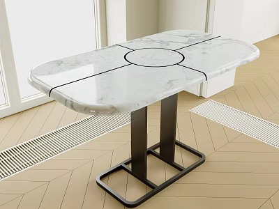 Modern Side Table With White Marble Top And Black Metal Frame Design 3d model