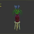 Decorative Brown Vase With Orange Red Flowers On Blue Small Stool