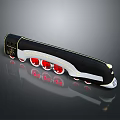 Black and White Train Model Featuring Red Wheels Gold Accents on Black Background with Reflection 3d model